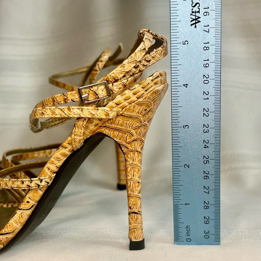 Michael Antonio Strappy Stilettos Snakeskin‎ Reptile Heeled Sandals Sz 7 NIB